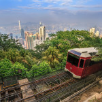 The Victoria Peak Tram and Hong Kong city skyline