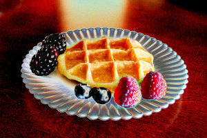 Authentic Belgian waffle, gaufres Belges on antique plate