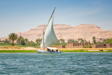 Falukas on the Nile river in Luxor, Egypt